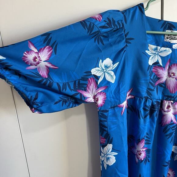 VTG Hilo Hattie’s Hawaii Floral Blue Muumuu Single Pocket One Size Long- JL396 - Picture 3 of 7